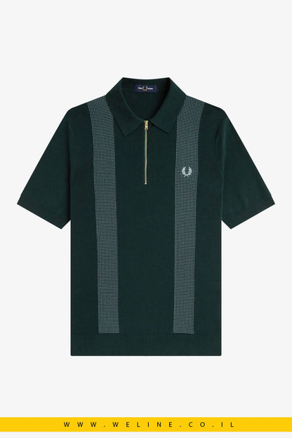 חולצת סריג גברים Fred Perry Panel Detail Knitted Shirt – צבע Grassroots - WELINE.CO.IL