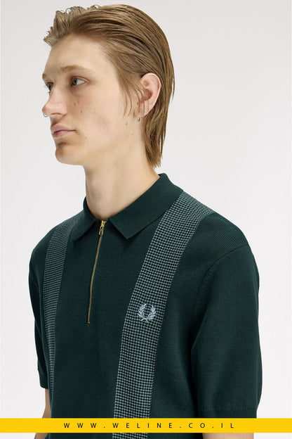 חולצת סריג גברים Fred Perry Panel Detail Knitted Shirt – צבע Grassroots - WELINE.CO.IL