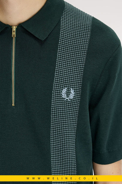 חולצת סריג גברים Fred Perry Panel Detail Knitted Shirt – צבע Grassroots - WELINE.CO.IL