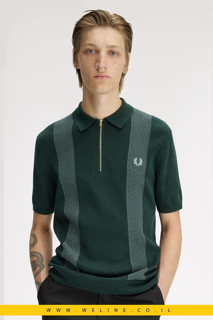 חולצת סריג גברים Fred Perry Panel Detail Knitted Shirt – צבע Grassroots - WELINE.CO.IL