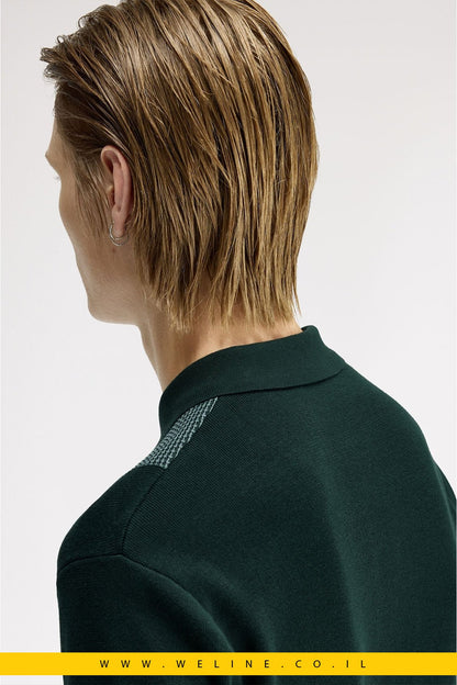 חולצת סריג גברים Fred Perry Panel Detail Knitted Shirt – צבע Grassroots - WELINE.CO.IL