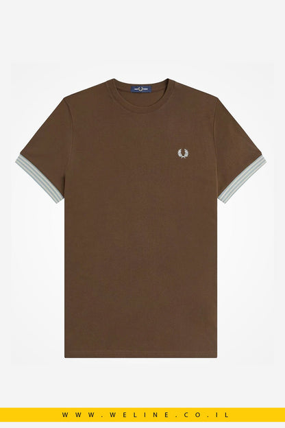 טי שירט Fred Perry Striped Cuff צבע: Burnt Tobacco - WELINE.CO.IL