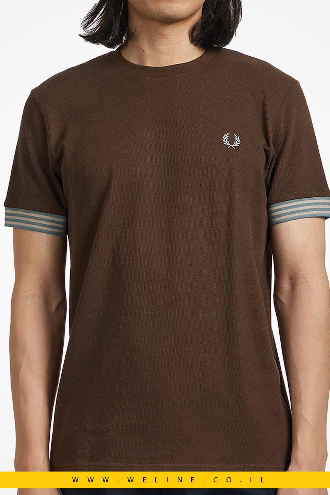 טי שירט Fred Perry Striped Cuff צבע: Burnt Tobacco - WELINE.CO.IL