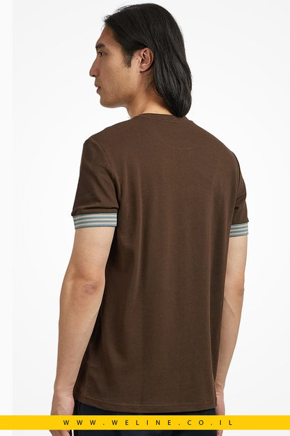 טי שירט Fred Perry Striped Cuff צבע: Burnt Tobacco - WELINE.CO.IL