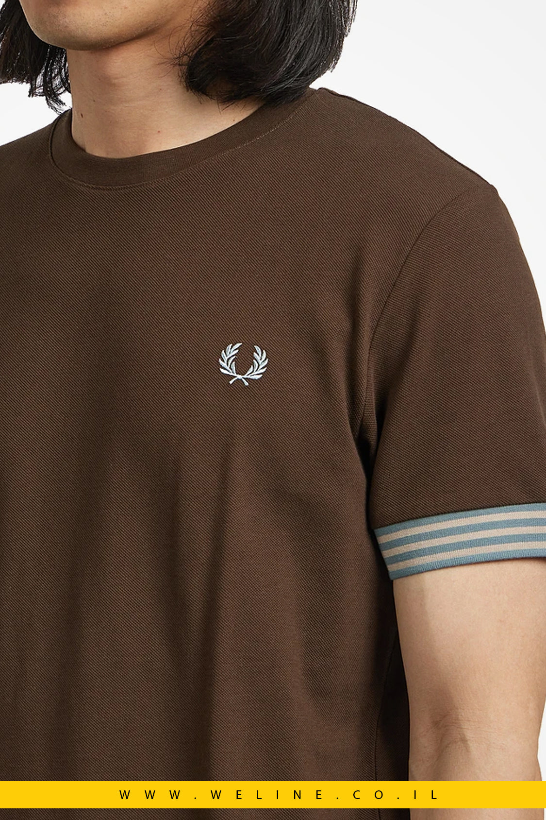 טי שירט Fred Perry Striped Cuff צבע: Burnt Tobacco - WELINE.CO.IL