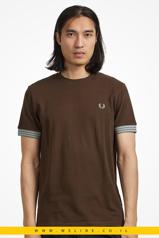 טי שירט Fred Perry Striped Cuff צבע: Burnt Tobacco - WELINE.CO.IL