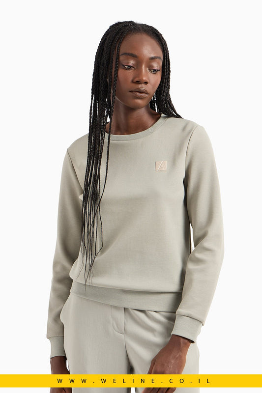 סווטשירט French Terry אפור עם לוגו וגימורי ריב ARMANI EXCHANGE - WELINE.CO.IL