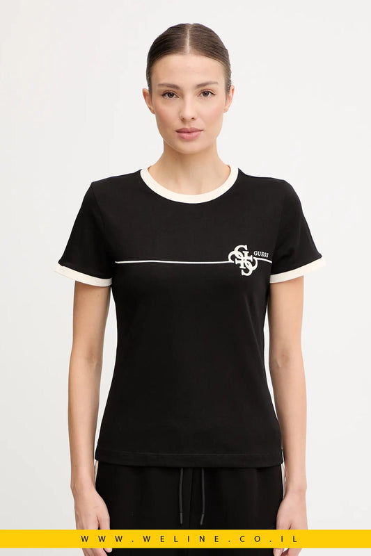 חולצת טי נשים Guess CARMEN Slim Fit – צבע שחור - WELINE.CO.IL