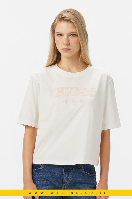 חולצת טי נשים Guess Gloria Boxy Fit – צבע לבן - WELINE.CO.IL