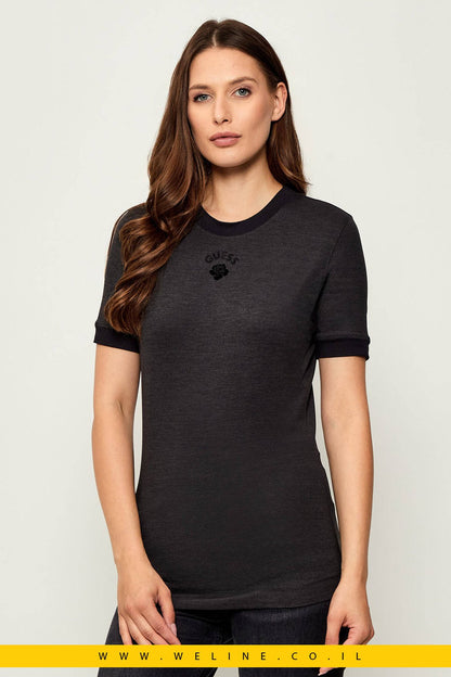 חולצת טי נשים Guess MINI ROSE Slim Fit – צבע שחור - WELINE.CO.IL