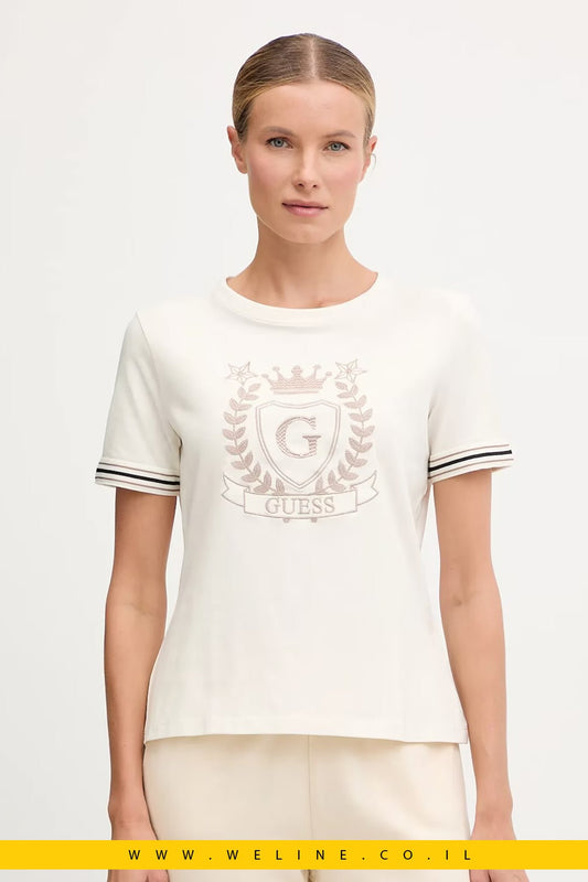 חולצת טי נשים Guess MURIEL Regular Fit – צבע בז' - WELINE.CO.IL