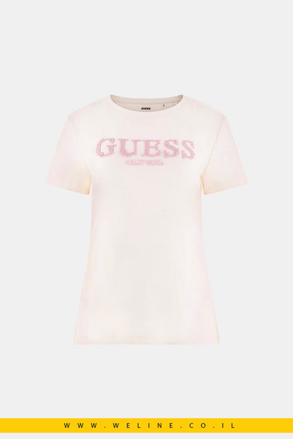 חולצת טי נשים GUESS Printed Logo – צבע לבן | דגם - WELINE.CO.IL