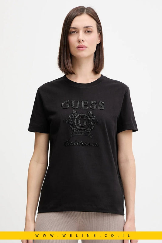 חולצת טי נשים Guess – צבע שחור | לוגו נוצץ | Regular Fit - WELINE.CO.IL