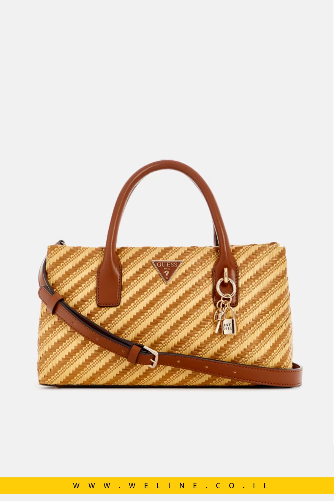תיק קש קטן בעיצוב סאטצ’ל – GUESS Simona - WELINE.CO.IL
