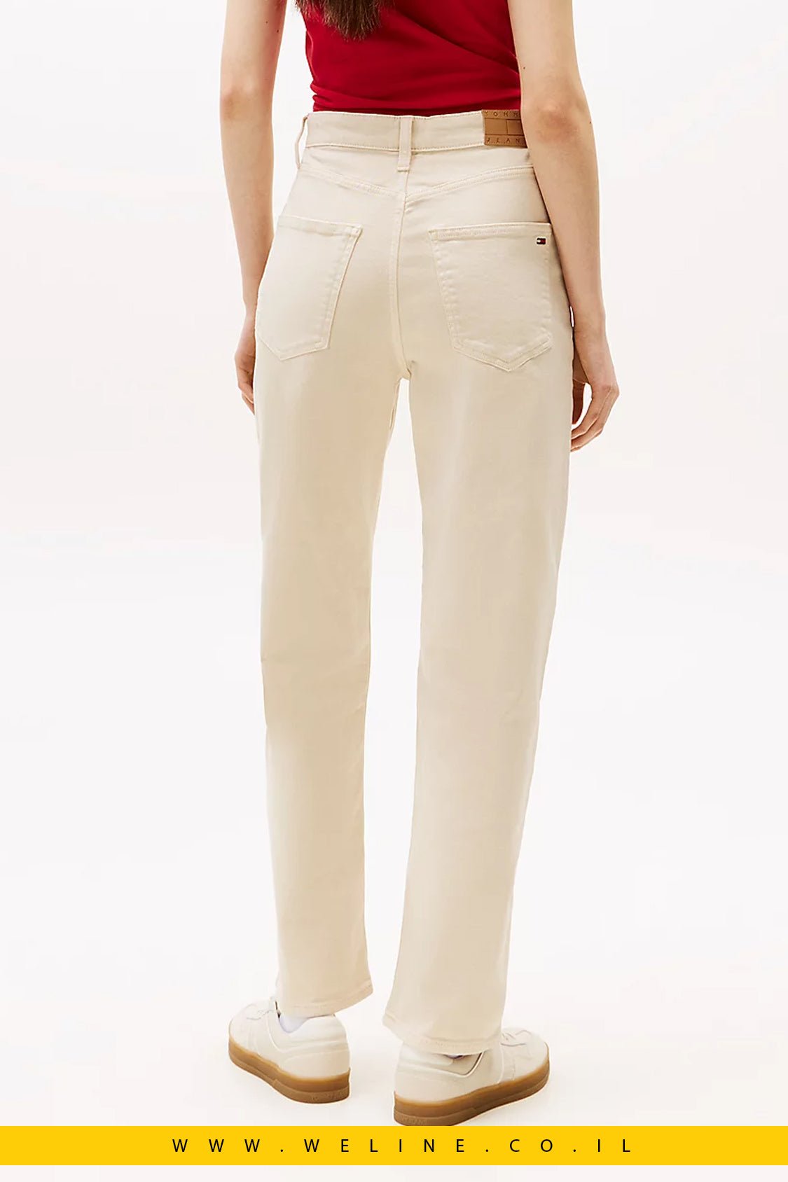 כותרת ג’ינס נשים High Rise Slim Straight Leg – Tommy Jeans | צבע Desert Sand Dune - WELINE.CO.IL