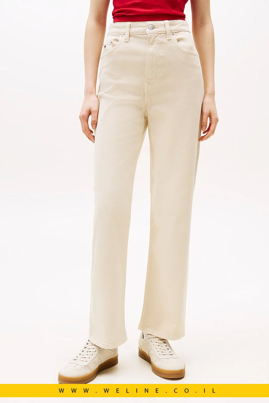 כותרת ג’ינס נשים High Rise Slim Straight Leg – Tommy Jeans | צבע Desert Sand Dune - WELINE.CO.IL