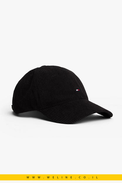 כובע בייסבול קורדרוי עם דגל Hilfiger – שחור | Tommy Hilfiger - WELINE.CO.IL