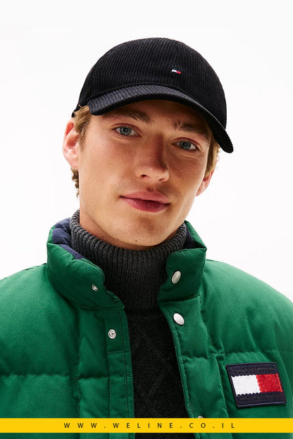 כובע בייסבול קורדרוי עם דגל Hilfiger – שחור | Tommy Hilfiger - WELINE.CO.IL