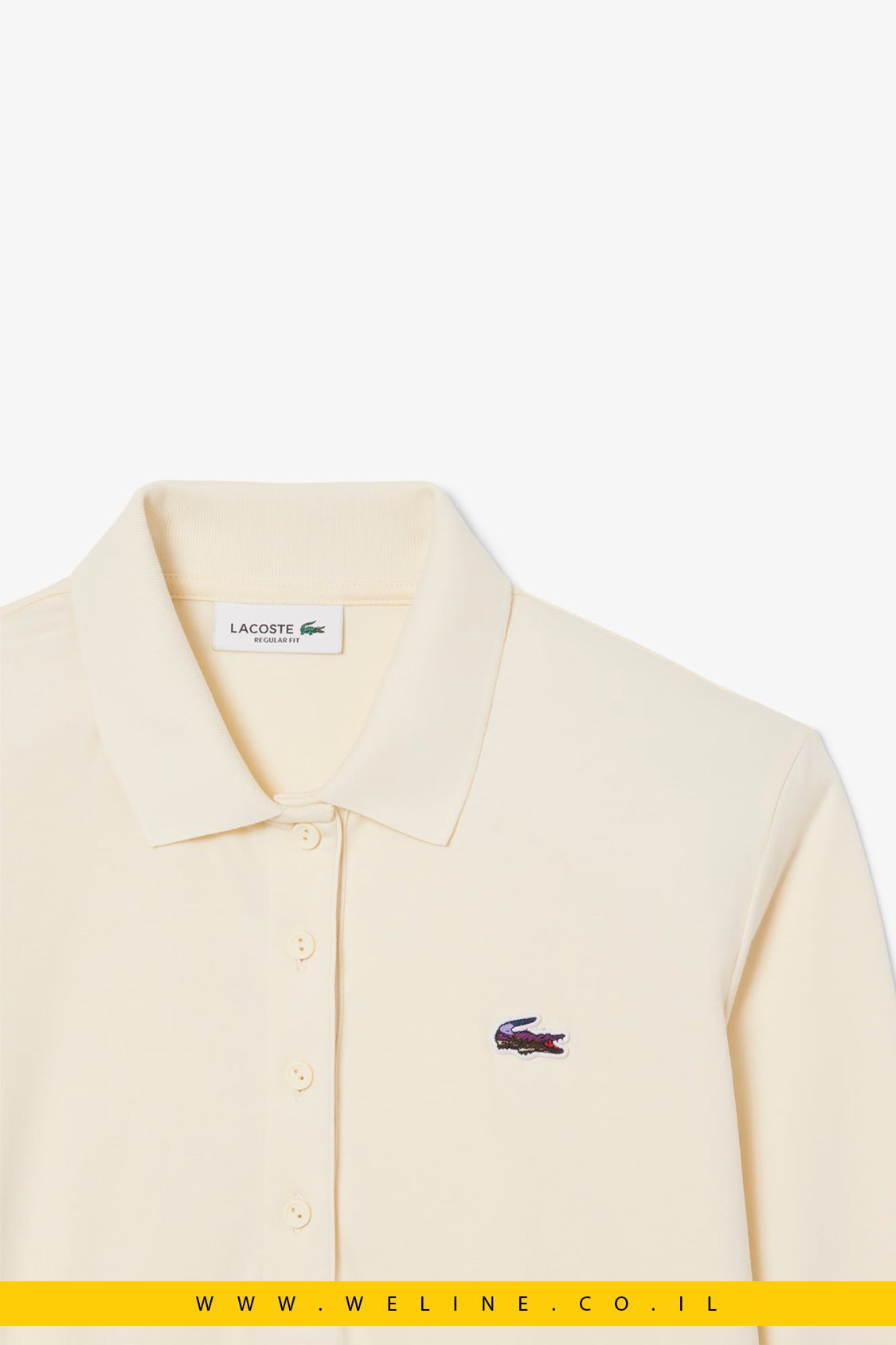 פולו לנשים Lacoste עם קרוקודיל נוף – לבן שבור - WELINE.CO.IL