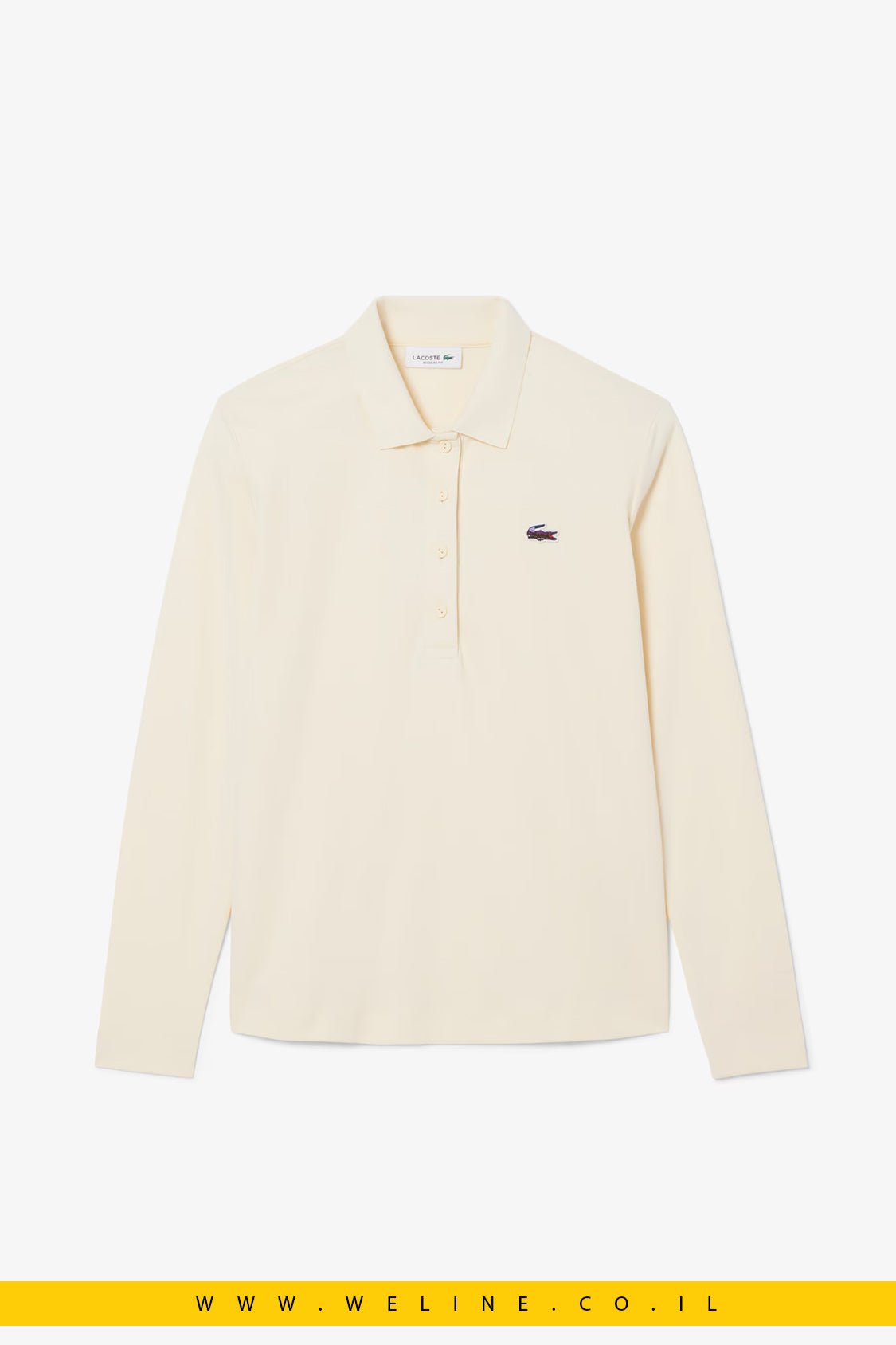 פולו לנשים Lacoste עם קרוקודיל נוף – לבן שבור - WELINE.CO.IL