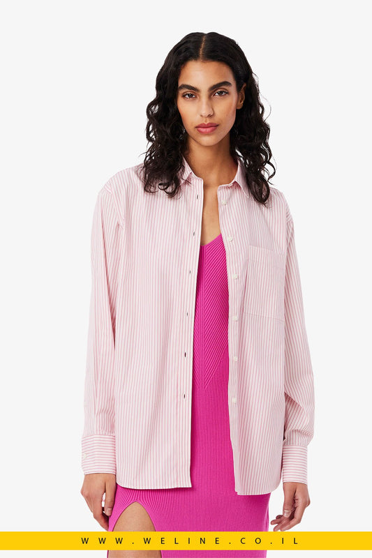 חולצת אוברסייז מכותנה פופלין לנשים – ורוד | Lacoste - WELINE.CO.IL