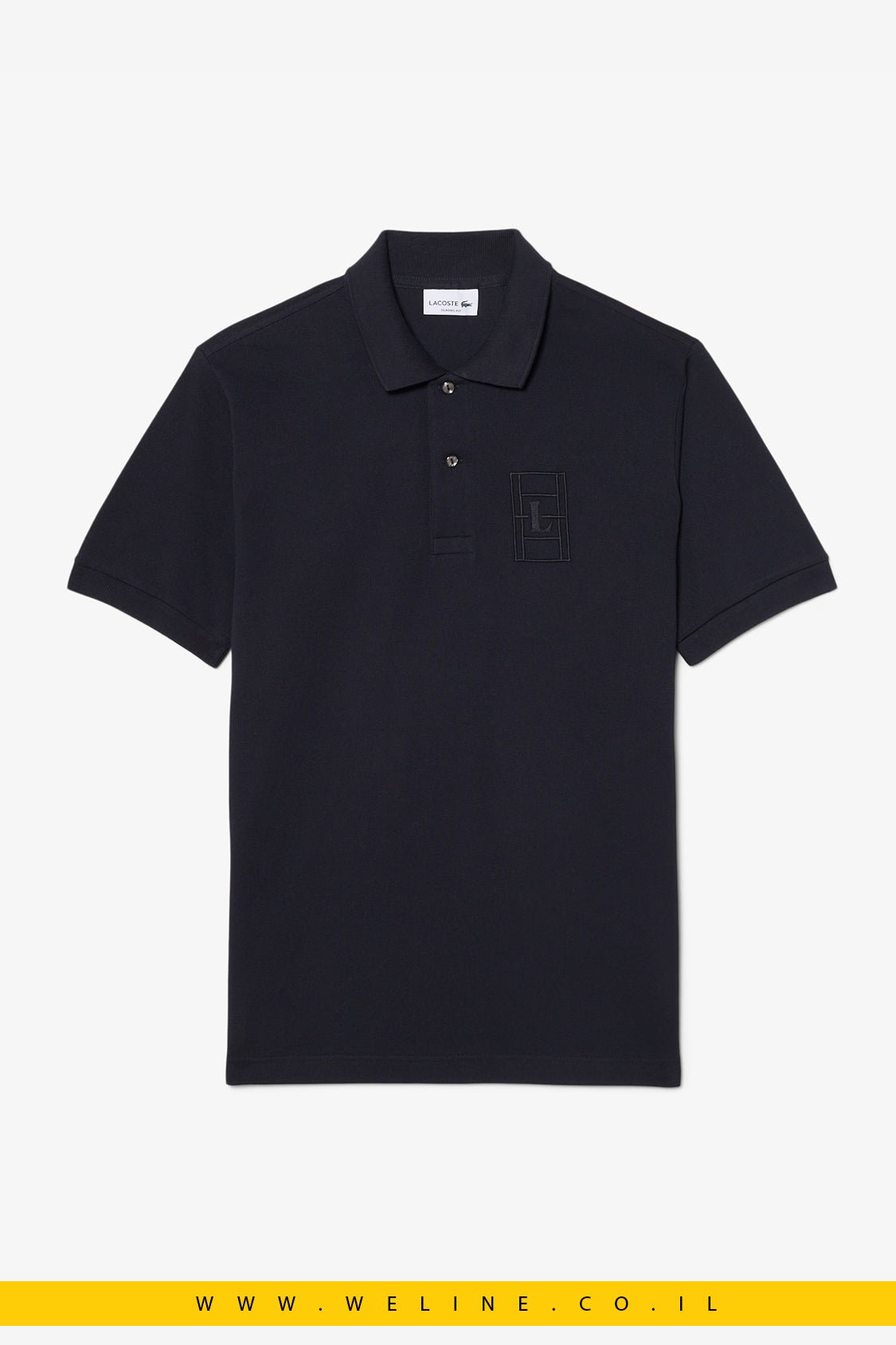 חולצת פולו גברים Lacoste Classic Fit Embroidery Detail Petit Piqué – צבע שחור - WELINE.CO.IL