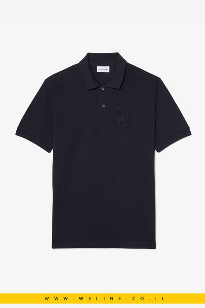 חולצת פולו גברים Lacoste Classic Fit Embroidery Detail Petit Piqué – צבע שחור - WELINE.CO.IL
