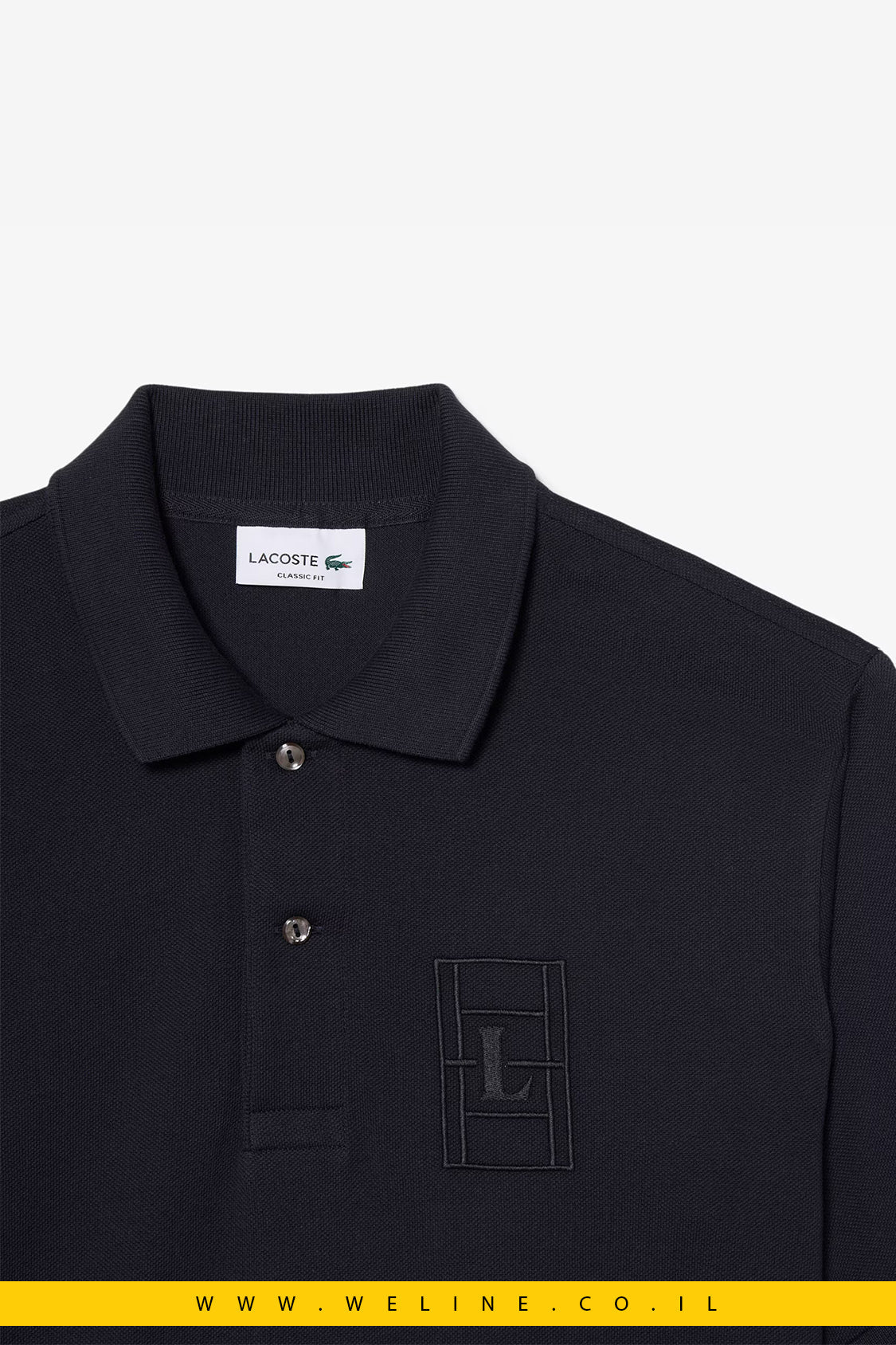חולצת פולו גברים Lacoste Classic Fit Embroidery Detail Petit Piqué – צבע שחור - WELINE.CO.IL