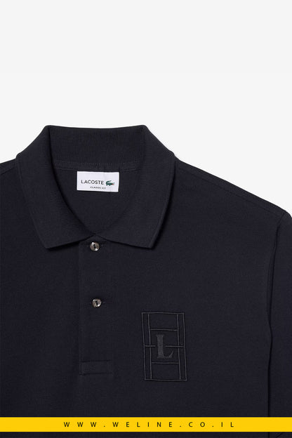 חולצת פולו גברים Lacoste Classic Fit Embroidery Detail Petit Piqué – צבע שחור - WELINE.CO.IL