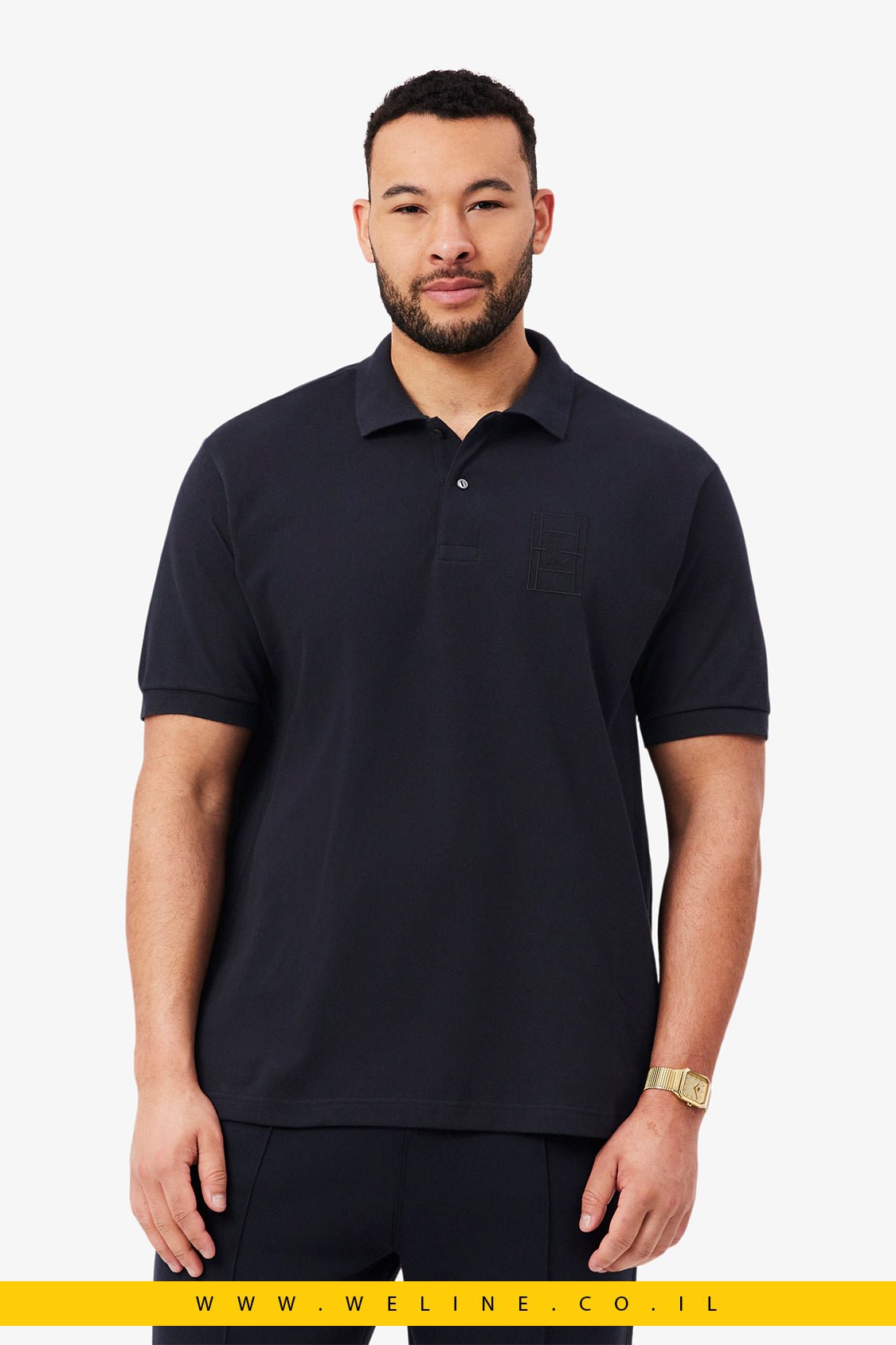 חולצת פולו גברים Lacoste Classic Fit Embroidery Detail Petit Piqué – צבע שחור - WELINE.CO.IL