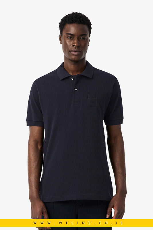 חולצת פולו גברים Lacoste Classic Fit Embroidery Detail Petit Piqué – צבע שחור - WELINE.CO.IL
