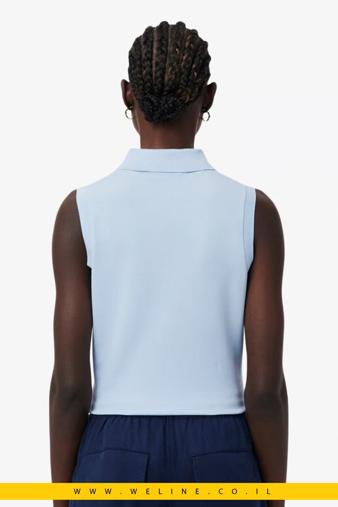 חולצת פולו נשים Lacoste L.12.D Slim Fit ללא שרוולים – כותנה גמישה תכלת בהיר - WELINE.CO.IL