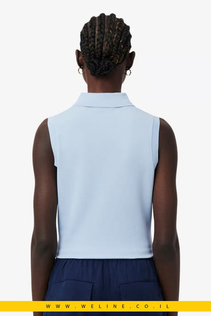 חולצת פולו נשים Lacoste L.12.D Slim Fit ללא שרוולים – כותנה גמישה תכלת בהיר - WELINE.CO.IL