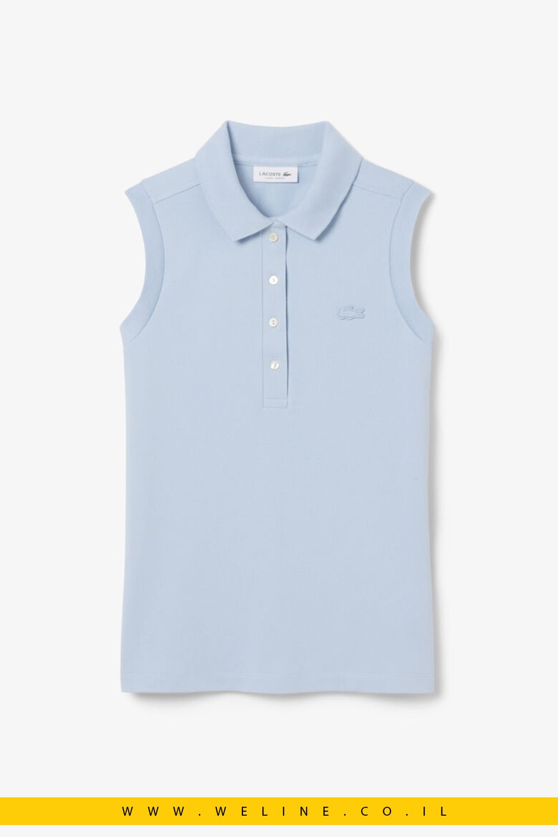 חולצת פולו נשים Lacoste L.12.D Slim Fit ללא שרוולים – כותנה גמישה תכלת בהיר - WELINE.CO.IL