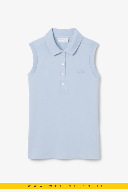 חולצת פולו נשים Lacoste L.12.D Slim Fit ללא שרוולים – כותנה גמישה תכלת בהיר - WELINE.CO.IL