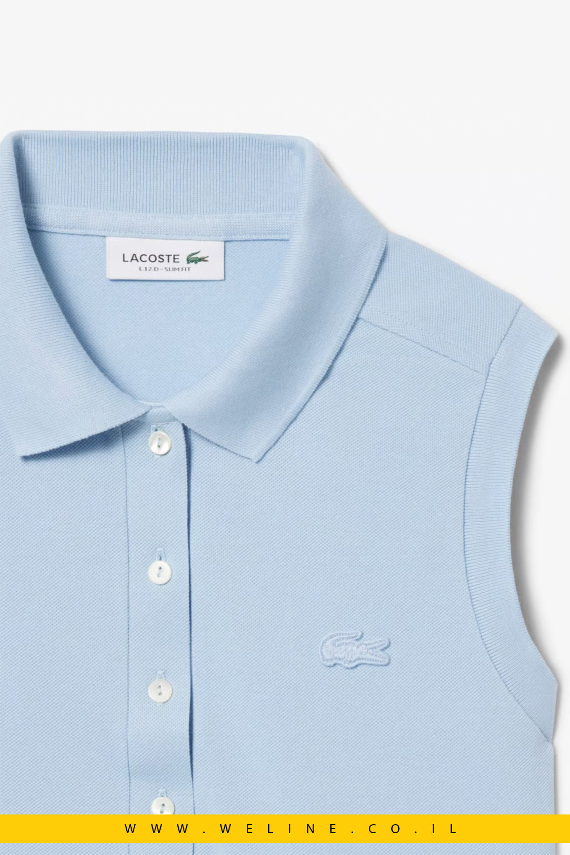 חולצת פולו נשים Lacoste L.12.D Slim Fit ללא שרוולים – כותנה גמישה תכלת בהיר - WELINE.CO.IL