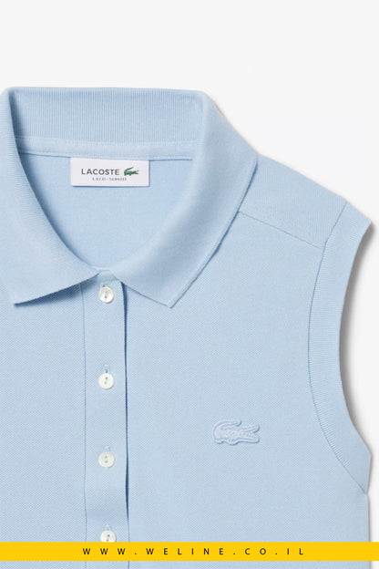 חולצת פולו נשים Lacoste L.12.D Slim Fit ללא שרוולים – כותנה גמישה תכלת בהיר - WELINE.CO.IL