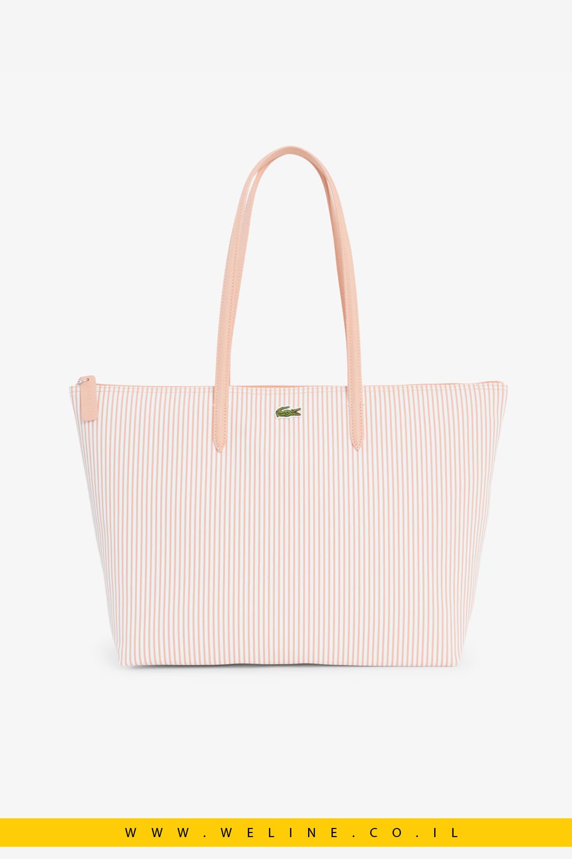 תיק טוט נשים Lacoste Large Striped L.12.12 Concept Tote – צבע Blanc Miami - WELINE.CO.IL