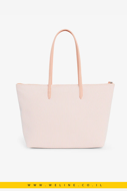 תיק טוט נשים Lacoste Large Striped L.12.12 Concept Tote – צבע Blanc Miami - WELINE.CO.IL