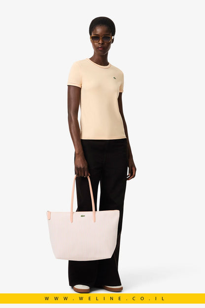 תיק טוט נשים Lacoste Large Striped L.12.12 Concept Tote – צבע Blanc Miami - WELINE.CO.IL