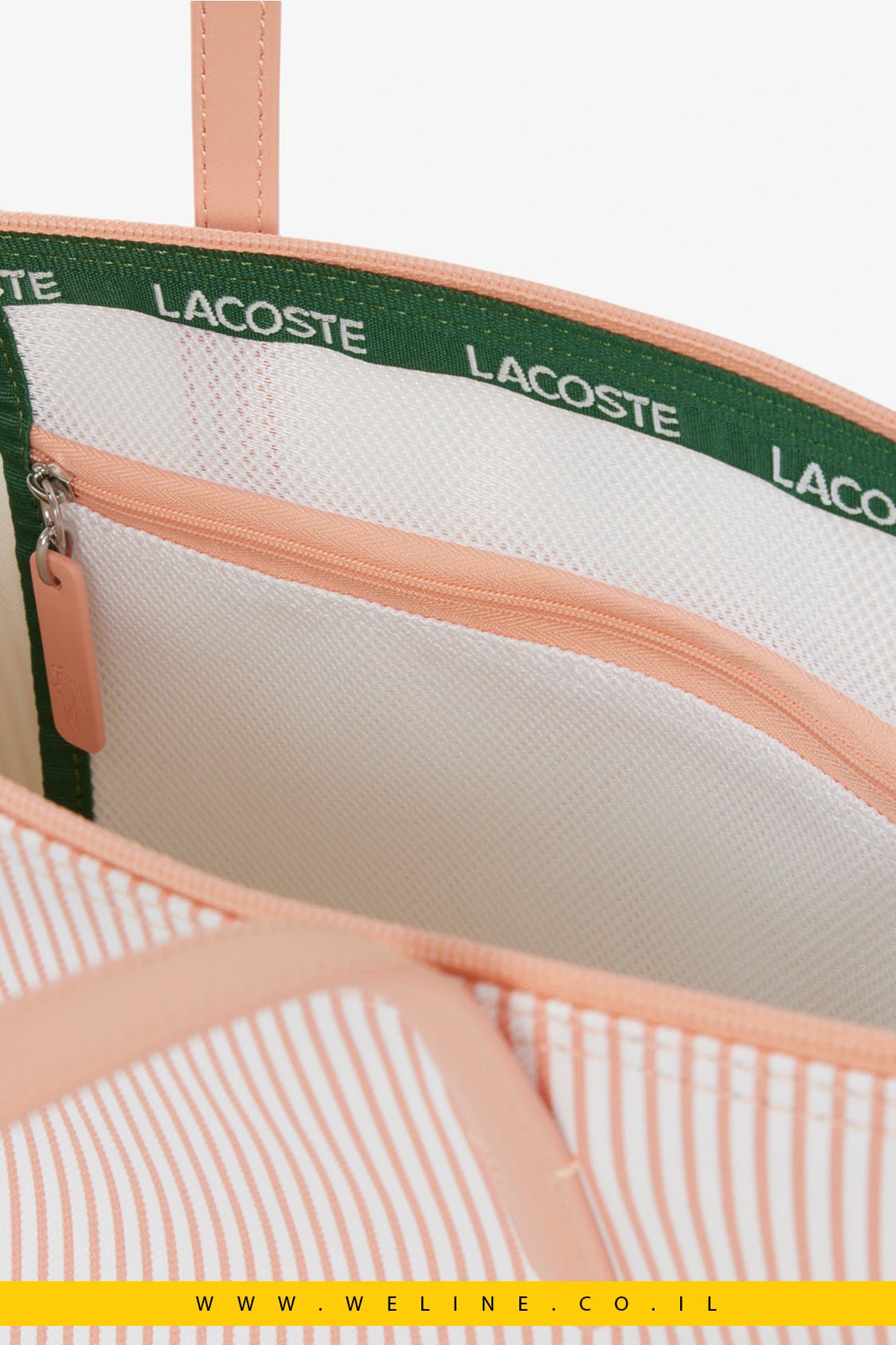 תיק טוט נשים Lacoste Large Striped L.12.12 Concept Tote – צבע Blanc Miami - WELINE.CO.IL