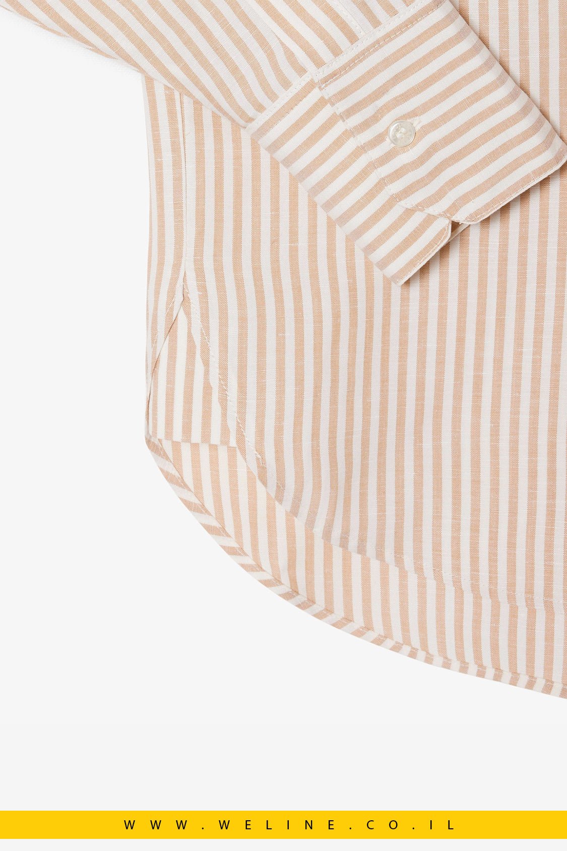 חולצת נשים Lacoste Linen × Lyocell Blend Striped Shirt – צבע Beige - WELINE.CO.IL