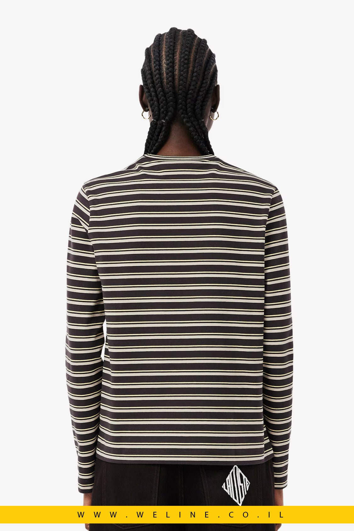 חולצת טי נשים Lacoste Long Sleeved Striped Jersey T-shirt – צבע Marron / Beige / Jaune - WELINE.CO.IL