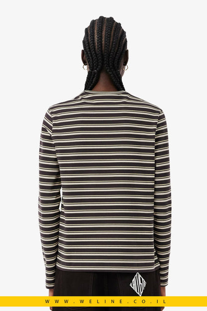 חולצת טי נשים Lacoste Long Sleeved Striped Jersey T-shirt – צבע Marron / Beige / Jaune - WELINE.CO.IL