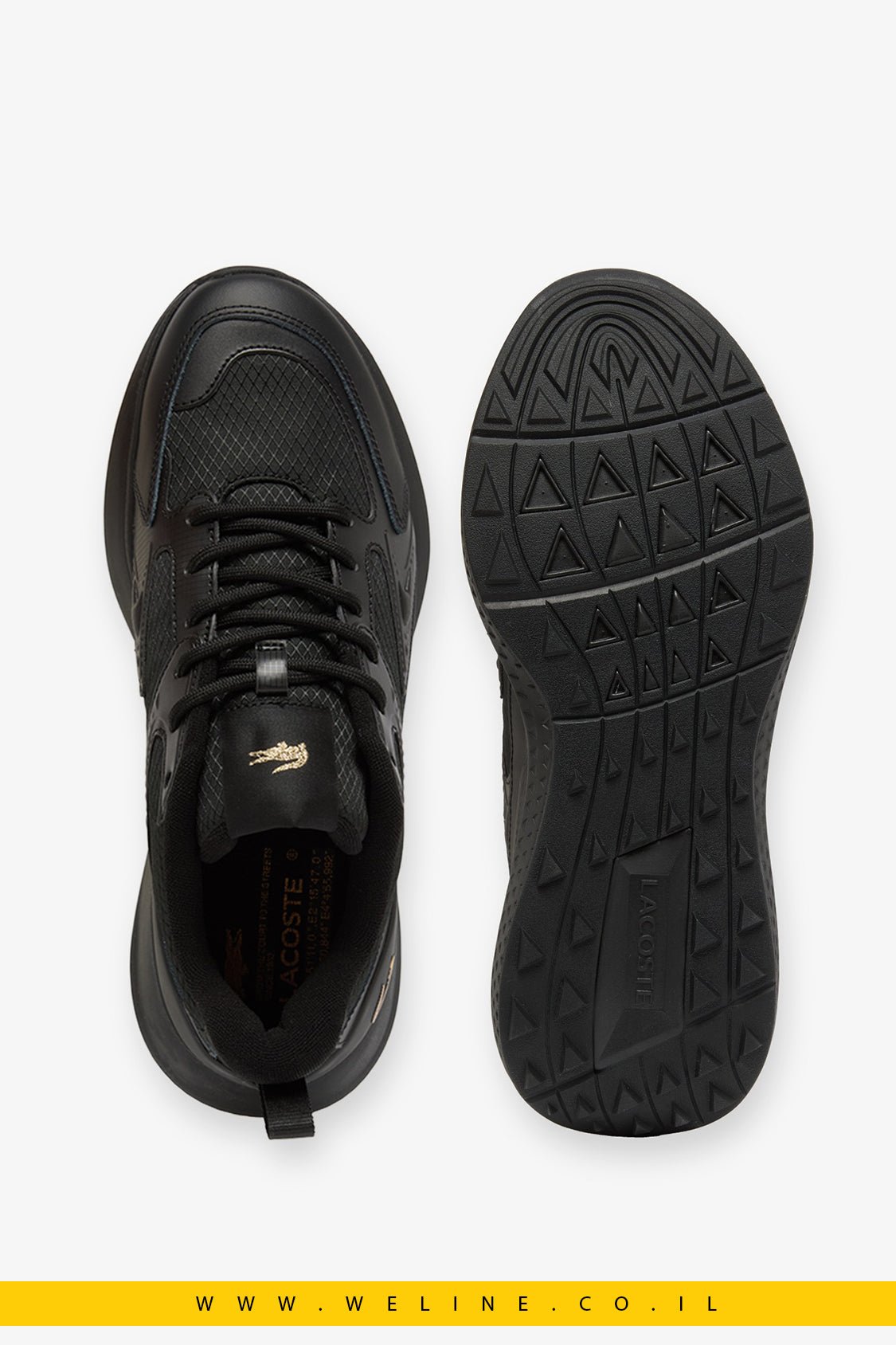 Lacoste Men's L003 Evo Sneakers – סניקרס לגברים שחור/זהב - WELINE.CO.IL