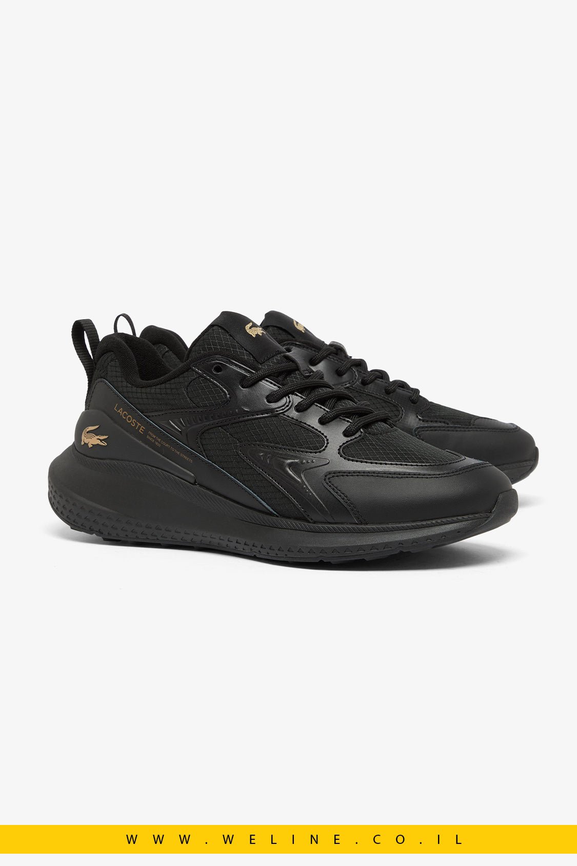 Lacoste Men's L003 Evo Sneakers – סניקרס לגברים שחור/זהב - WELINE.CO.IL