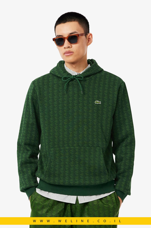קפוצ'ון גברים Lacoste Monogram – פליז כותנה ירוק - WELINE.CO.IL