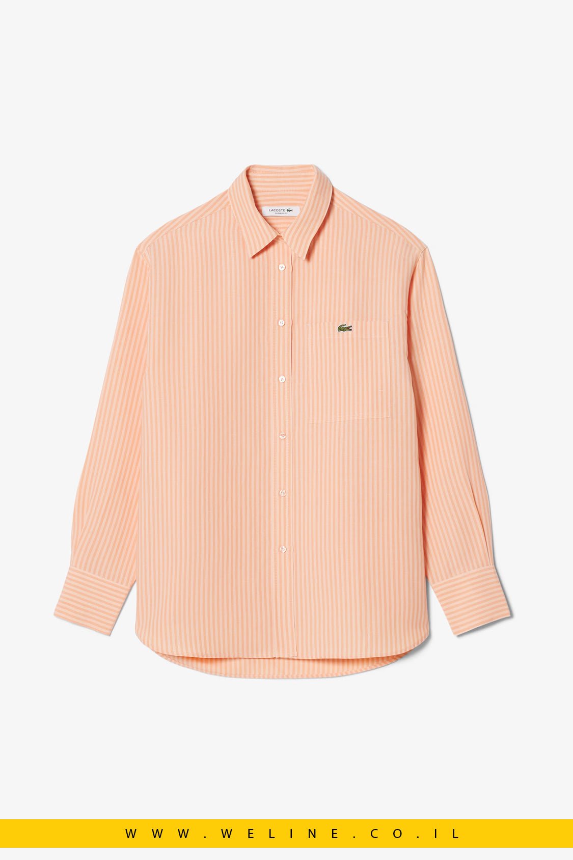 חולצת נשים Lacoste Oversized Linen Blend Shirt – צבע Rose / Orange - WELINE.CO.IL