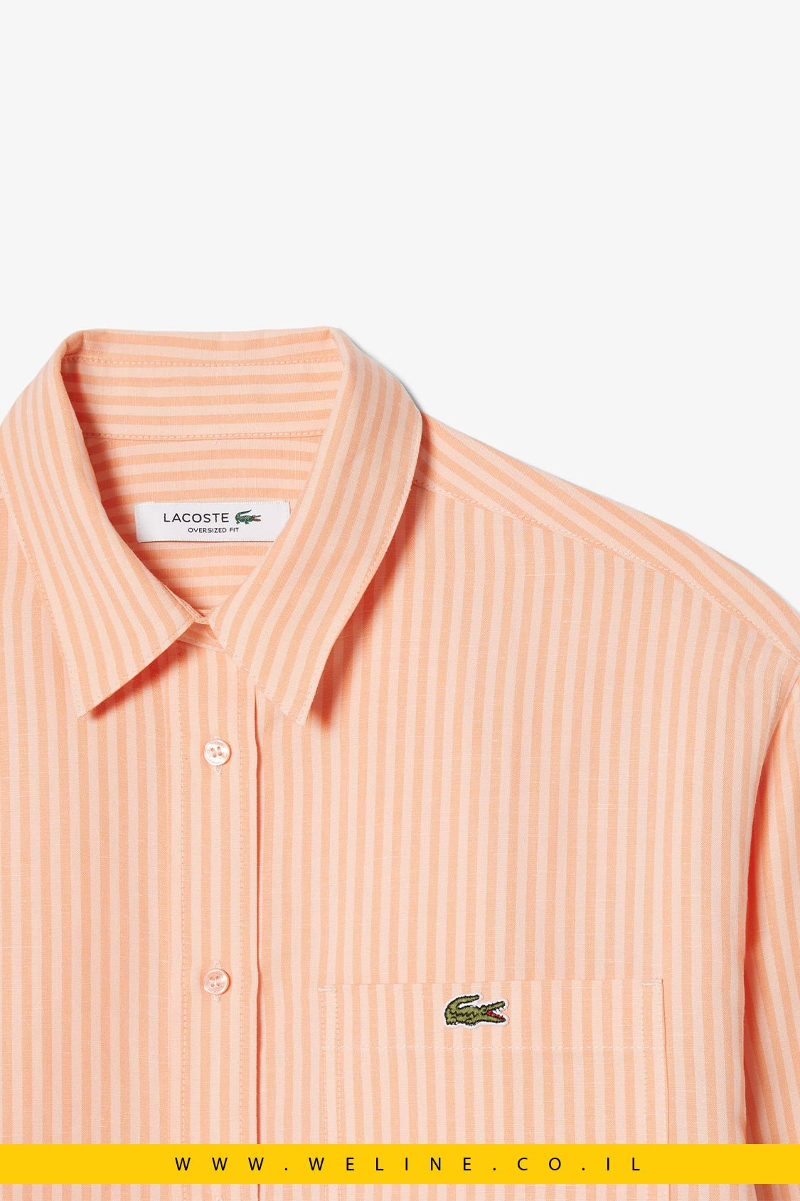 חולצת נשים Lacoste Oversized Linen Blend Shirt – צבע Rose / Orange - WELINE.CO.IL