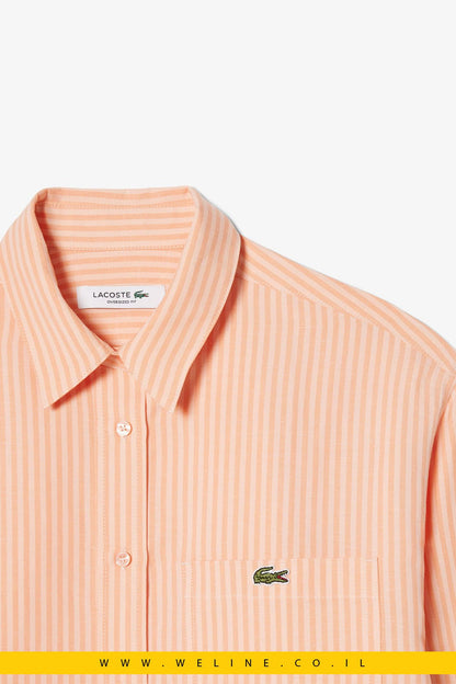 חולצת נשים Lacoste Oversized Linen Blend Shirt – צבע Rose / Orange - WELINE.CO.IL